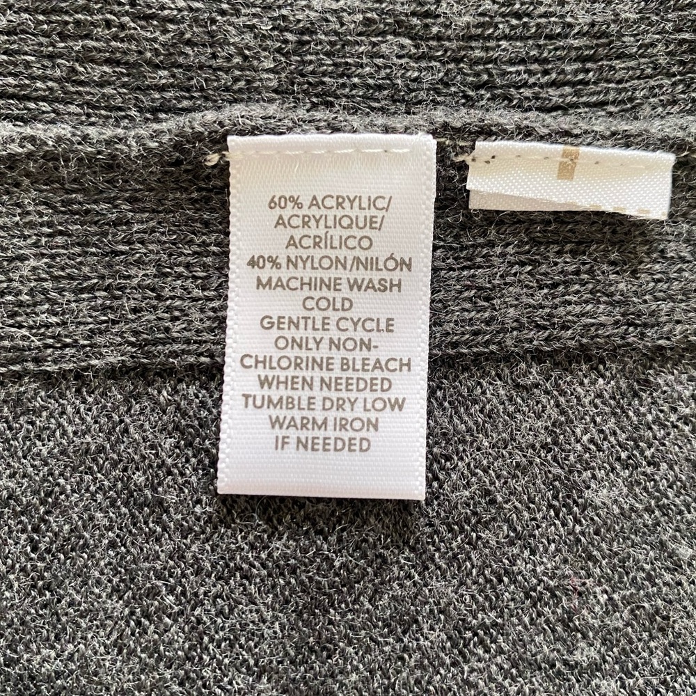 LOFT Sweater Knit Soft Grey & Charcoal Colorblock Poncho One Size - Picture 11 of 12